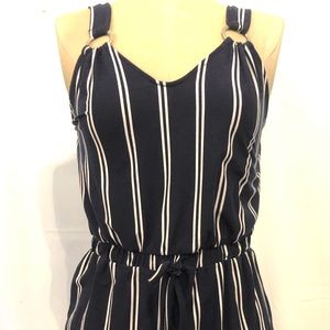 Navy and White Striped Romper